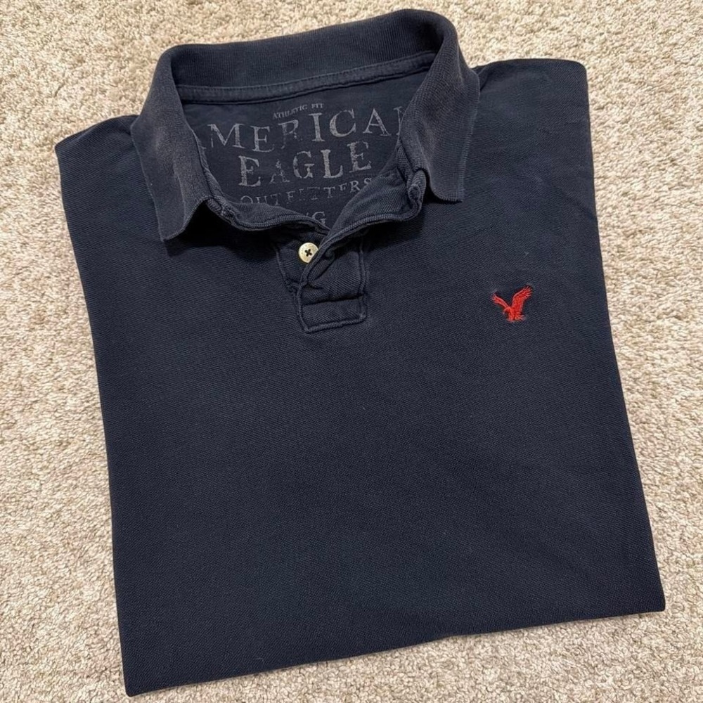 Y2K‎ American Eagle Polo Shirt | Navy Blue with Red Logo | Large